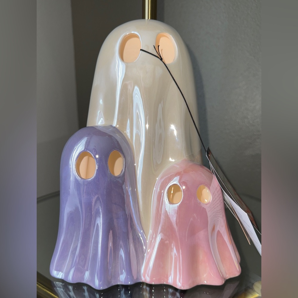 Cute 🥰 Ceramic Led Light Up Iridescent Spooky Ghost Trio Halloween By Hallow Hom